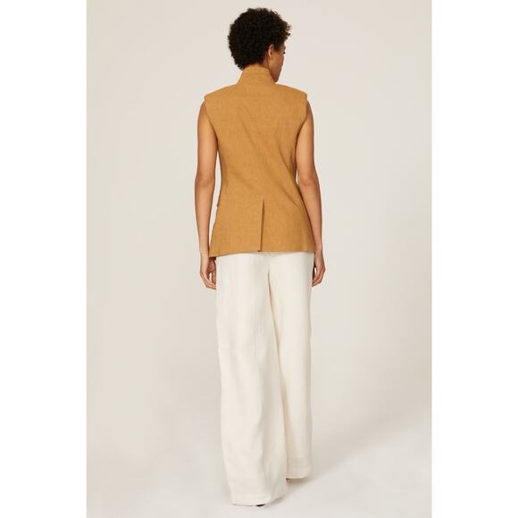 VERONICA BEARD Camel Tan Amika Vest Linen Blend Double Breasted Vest Size 10 - Picture 3 of 16
